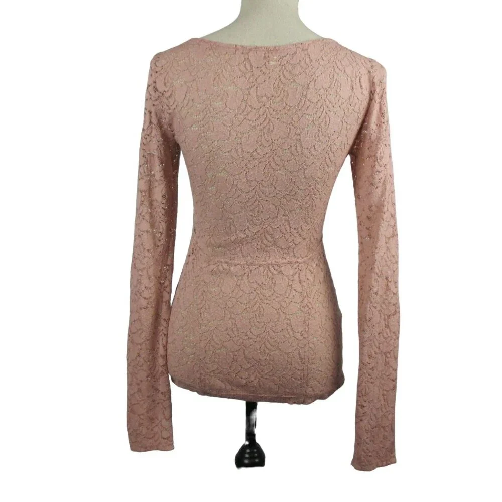 Free People Intimately In Your Arms Pink Lacey Coquette Long Sleeve Sz S NEW